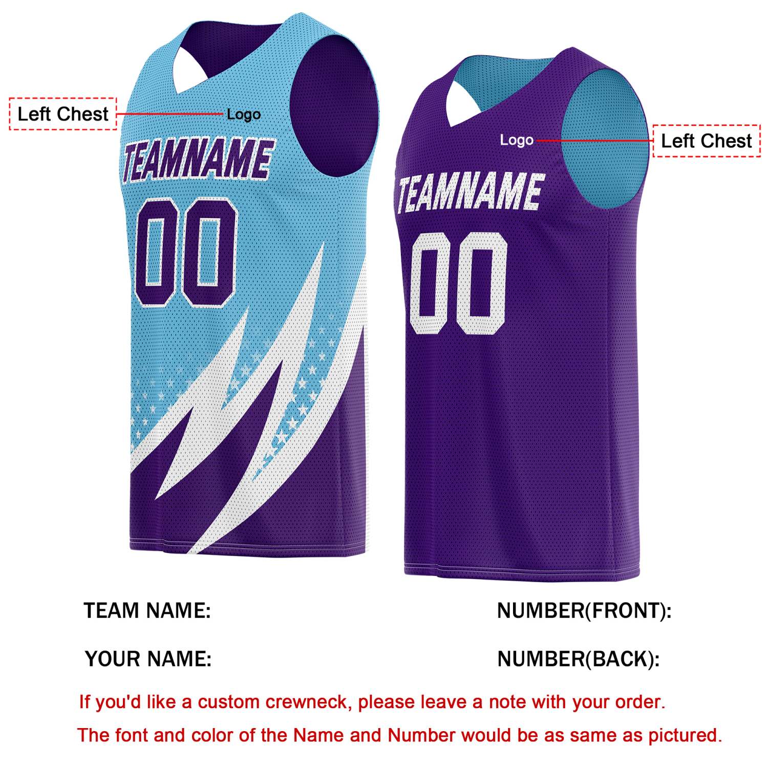 Custom Reversible Basketball Jersey for Individuals & Teams – Teal, Purple & White | Vosoli