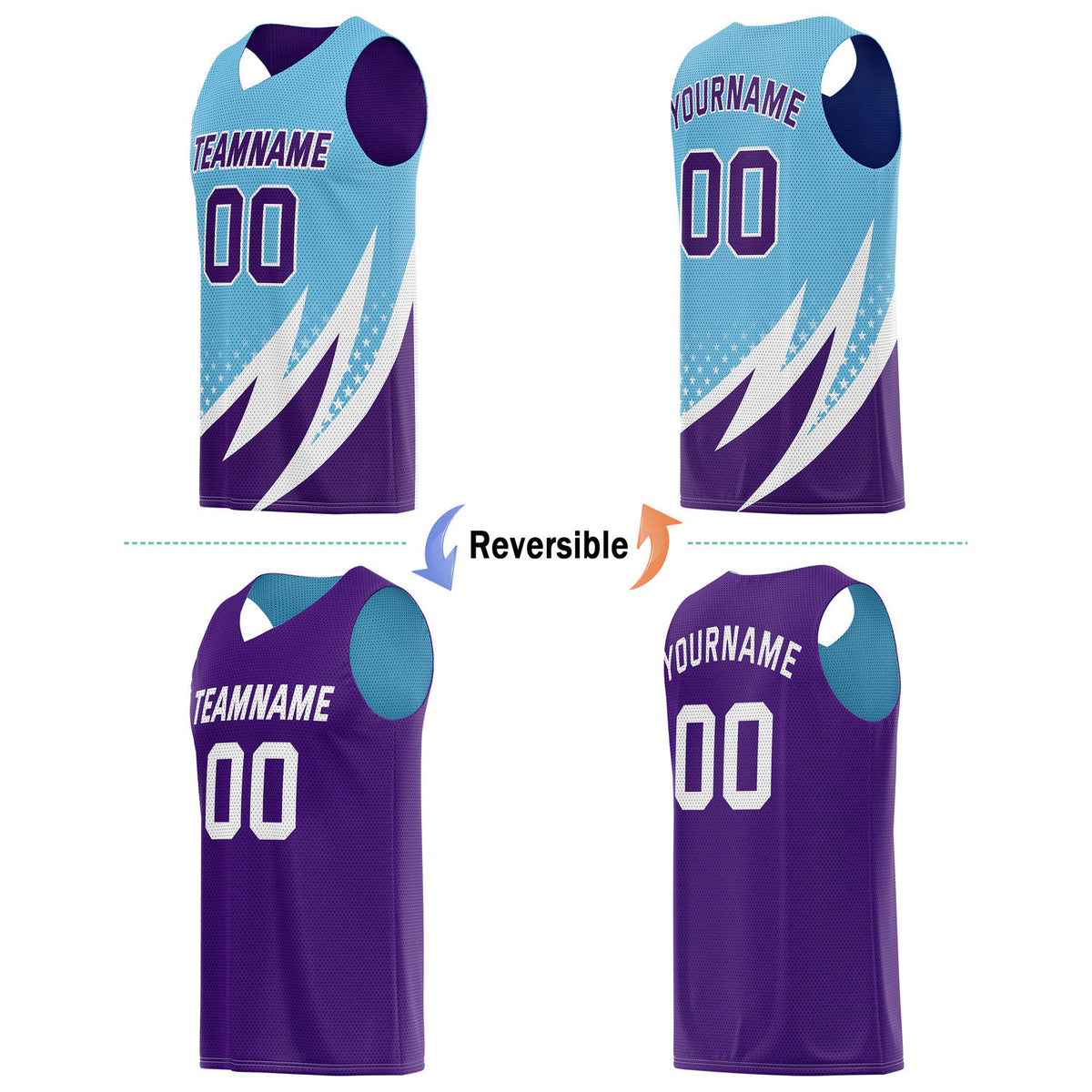 Custom Reversible Basketball Jersey for Individuals & Teams – Teal, Purple & White | Vosoli