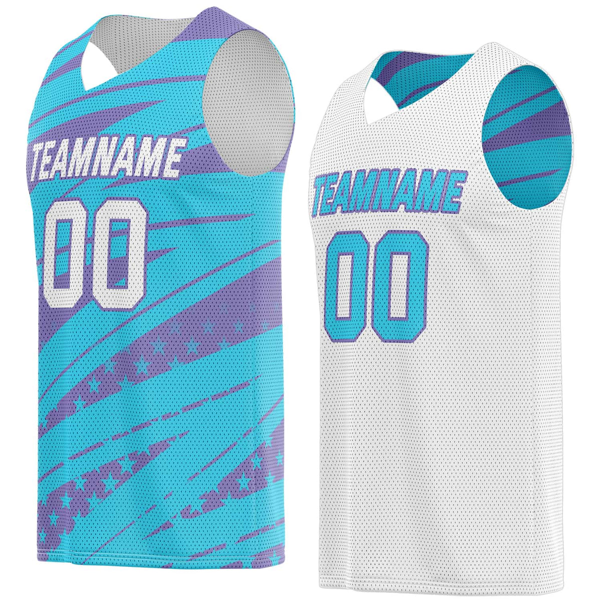 Custom Reversible Basketball Jersey for Individuals &amp; Teams – Teal Purple White Star Stripe | Vosoli