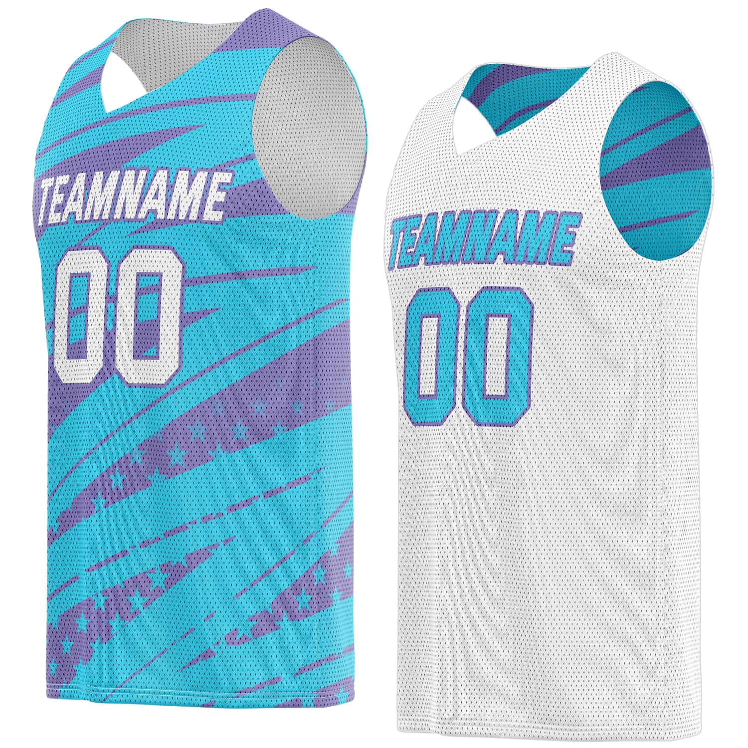 Custom Reversible Basketball Jersey for Individuals & Teams – Teal Purple White Star Stripe | Vosoli