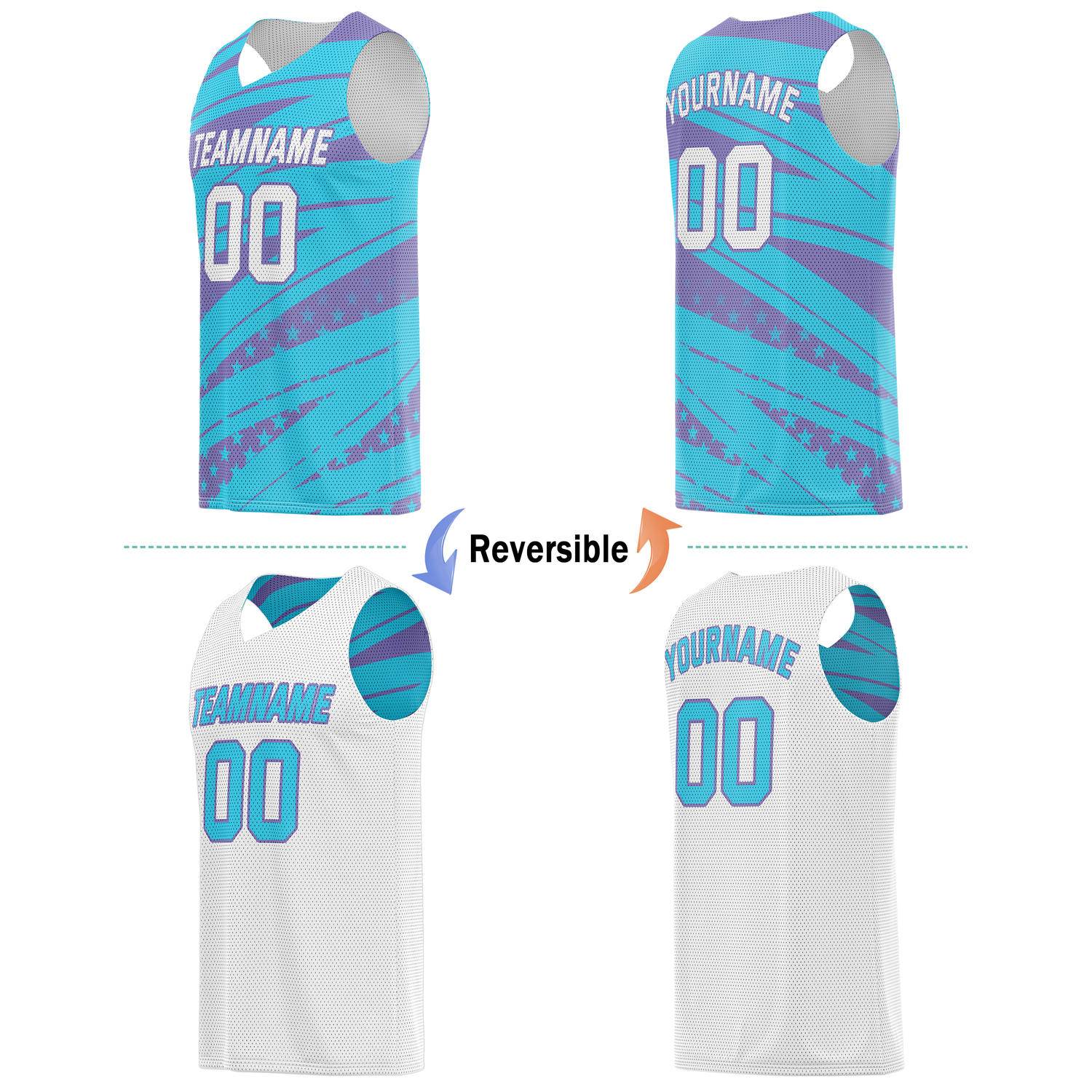 Custom Reversible Basketball Jersey for Individuals & Teams – Teal Purple White Star Stripe | Vosoli
