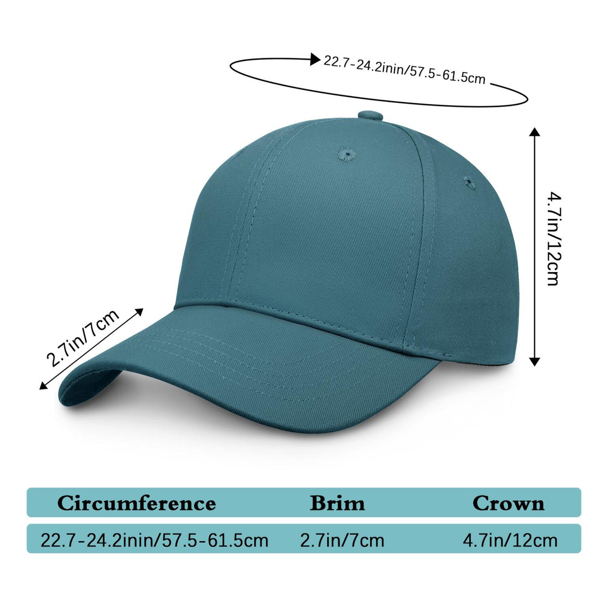 Vosoli Teal Solid Baseball Cap - Unisex Custom 3D Embroidery or Print