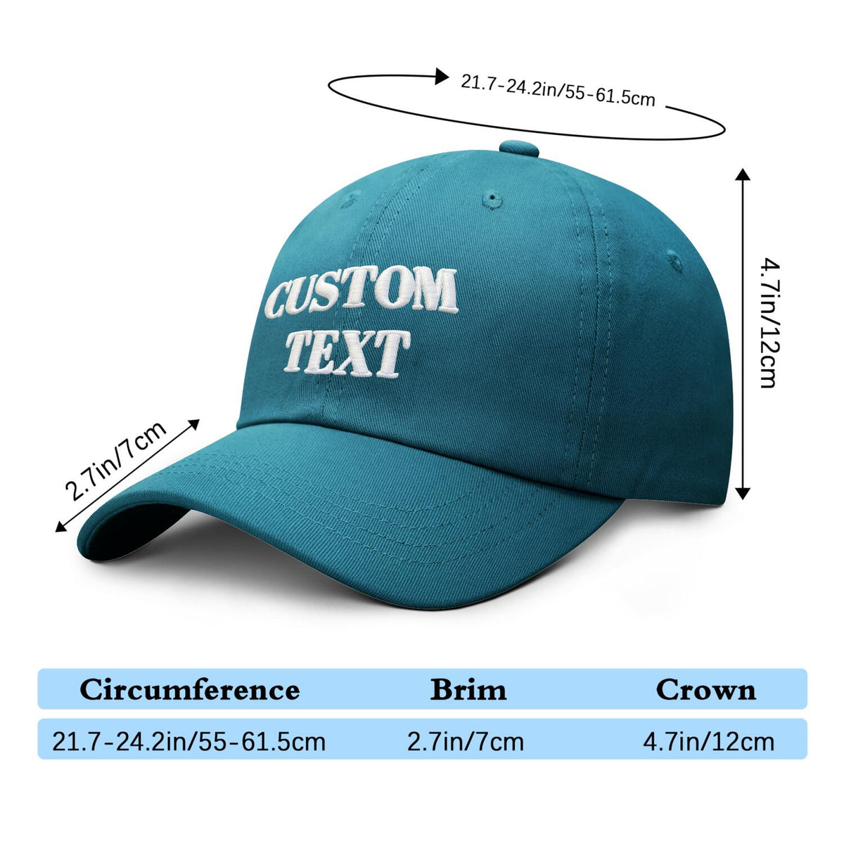 Vosoli Teal Unisex Baseball Cap - Personal & Team Custom 3D Embroidery or Print Hat