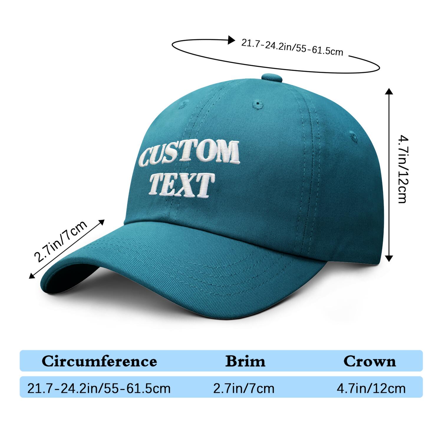 Vosoli Teal Unisex Baseball Cap - Personal & Team Custom 3D Embroidery or Print Hat
