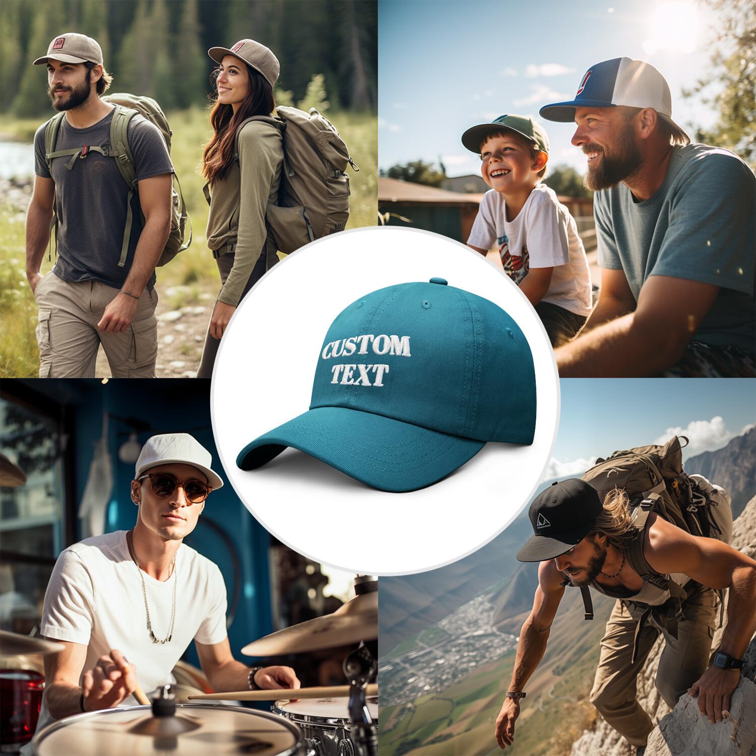 Vosoli Teal Unisex Baseball Cap - Personal & Team Custom 3D Embroidery or Print Hat