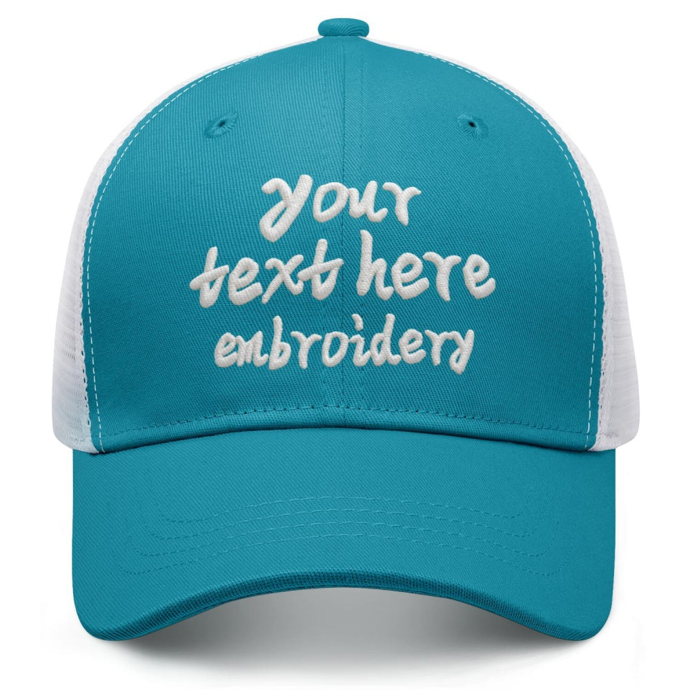Vosoli Teal White Mesh Trucker Cap - Custom Embroidered Personalized Hat