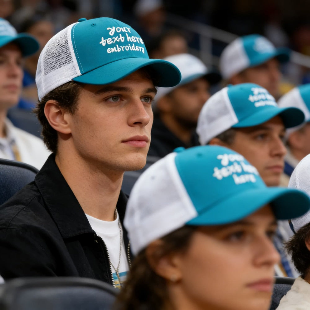 Vosoli Teal White Mesh Trucker Cap - Custom Embroidered Personalized Hat