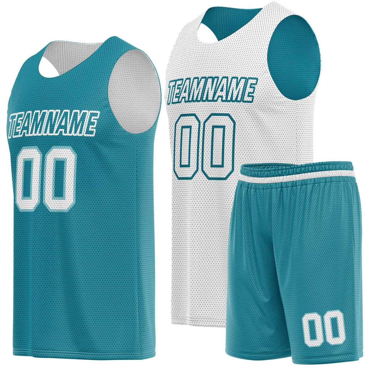 Custom Reversible Basketball Jersey &amp; Shorts Set for Individuals &amp; Teams – Teal White | Vosoli