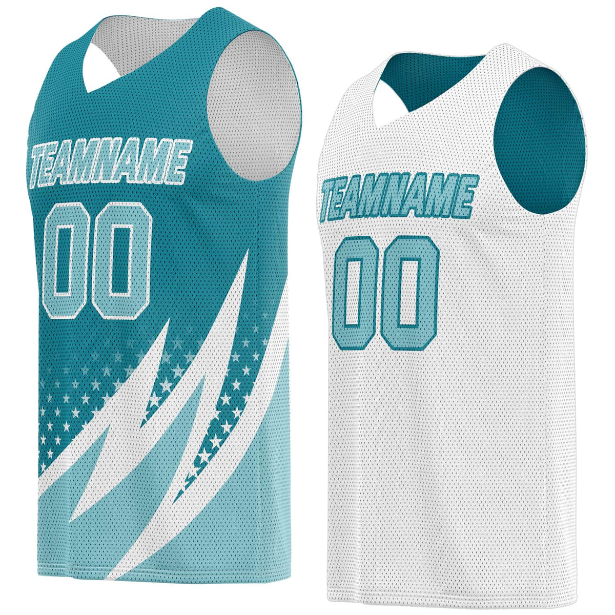 Custom Reversible Basketball Jersey for Individuals &amp; Teams – Teal White Star Stripe | Vosoli