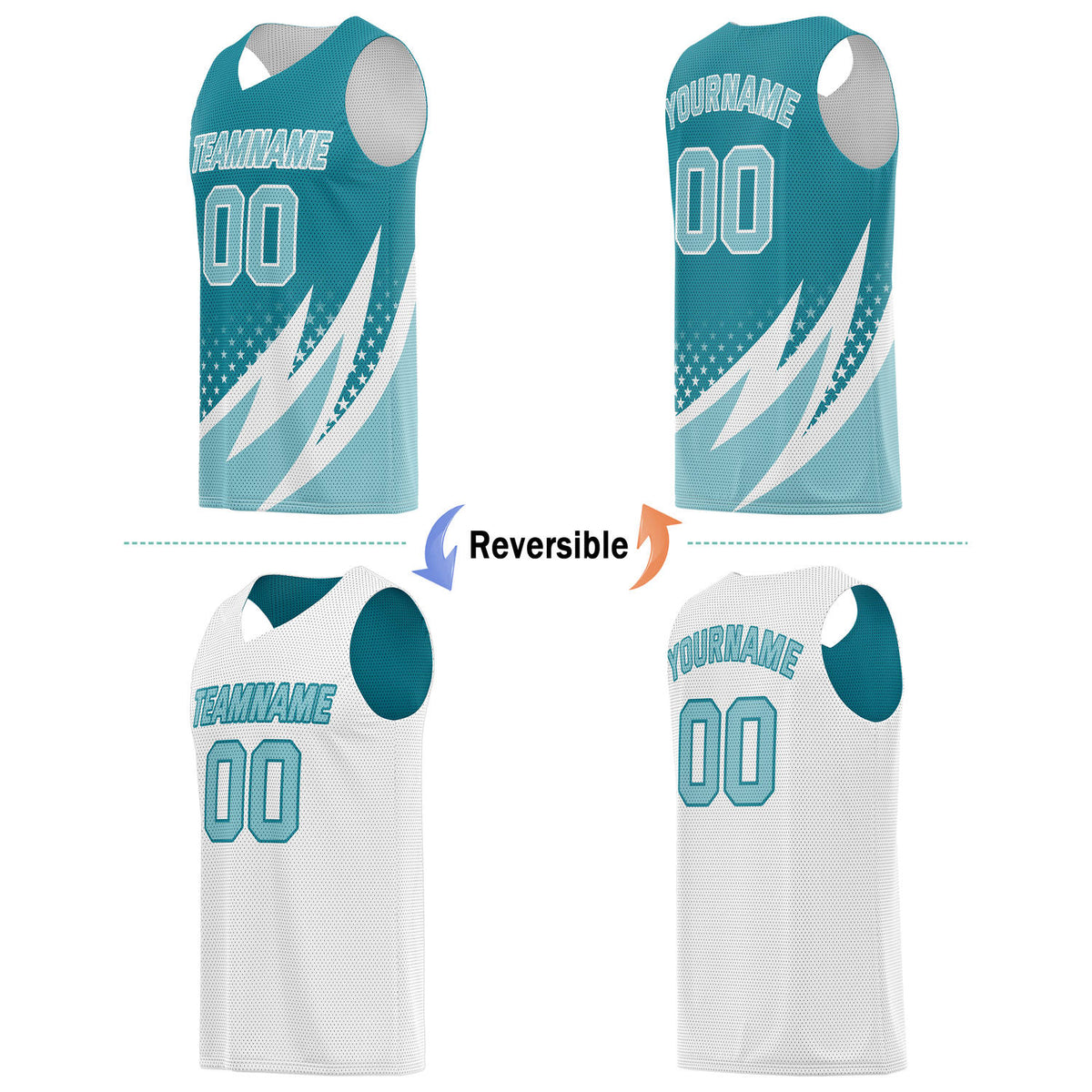 Custom Reversible Basketball Jersey for Individuals & Teams – Teal White Star Stripe | Vosoli