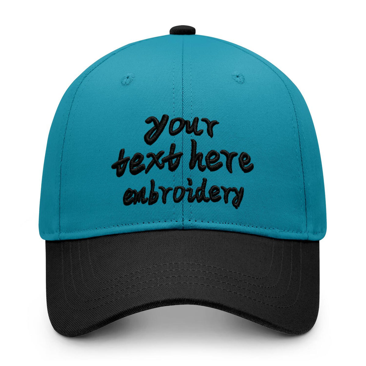 Vosoli Turquoise Black Two-Tone Baseball Cap - Unisex Custom 3D Embroidery or Print