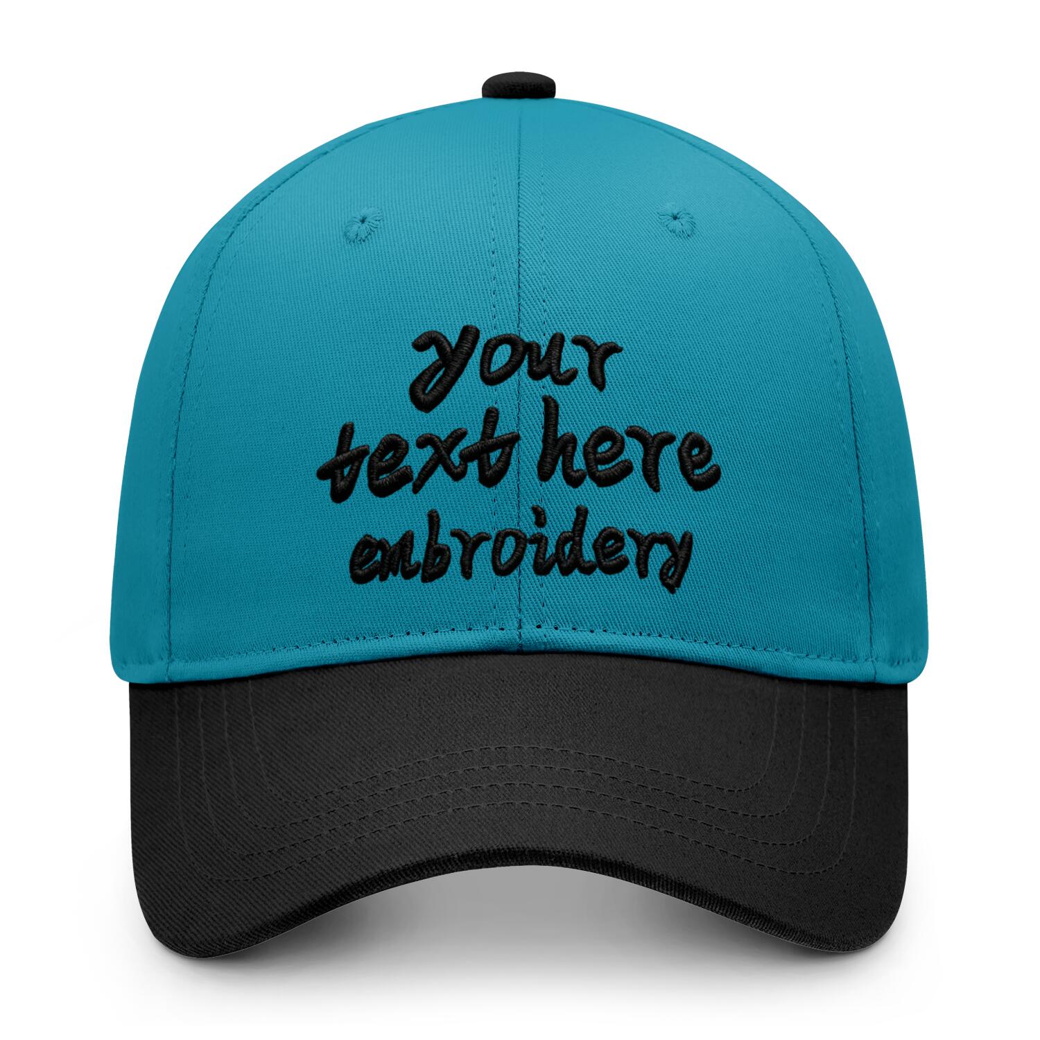 Vosoli Turquoise Black Two-Tone Baseball Cap - Unisex Custom 3D Embroidery or Print