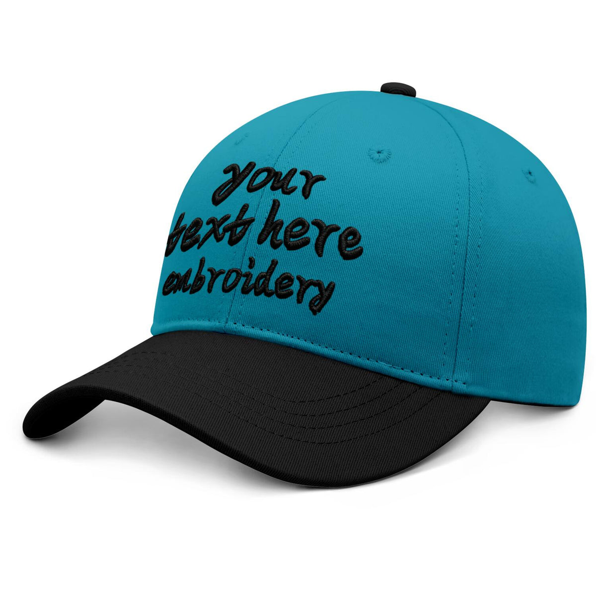 Vosoli Turquoise Black Two-Tone Baseball Cap - Unisex Custom 3D Embroidery or Print