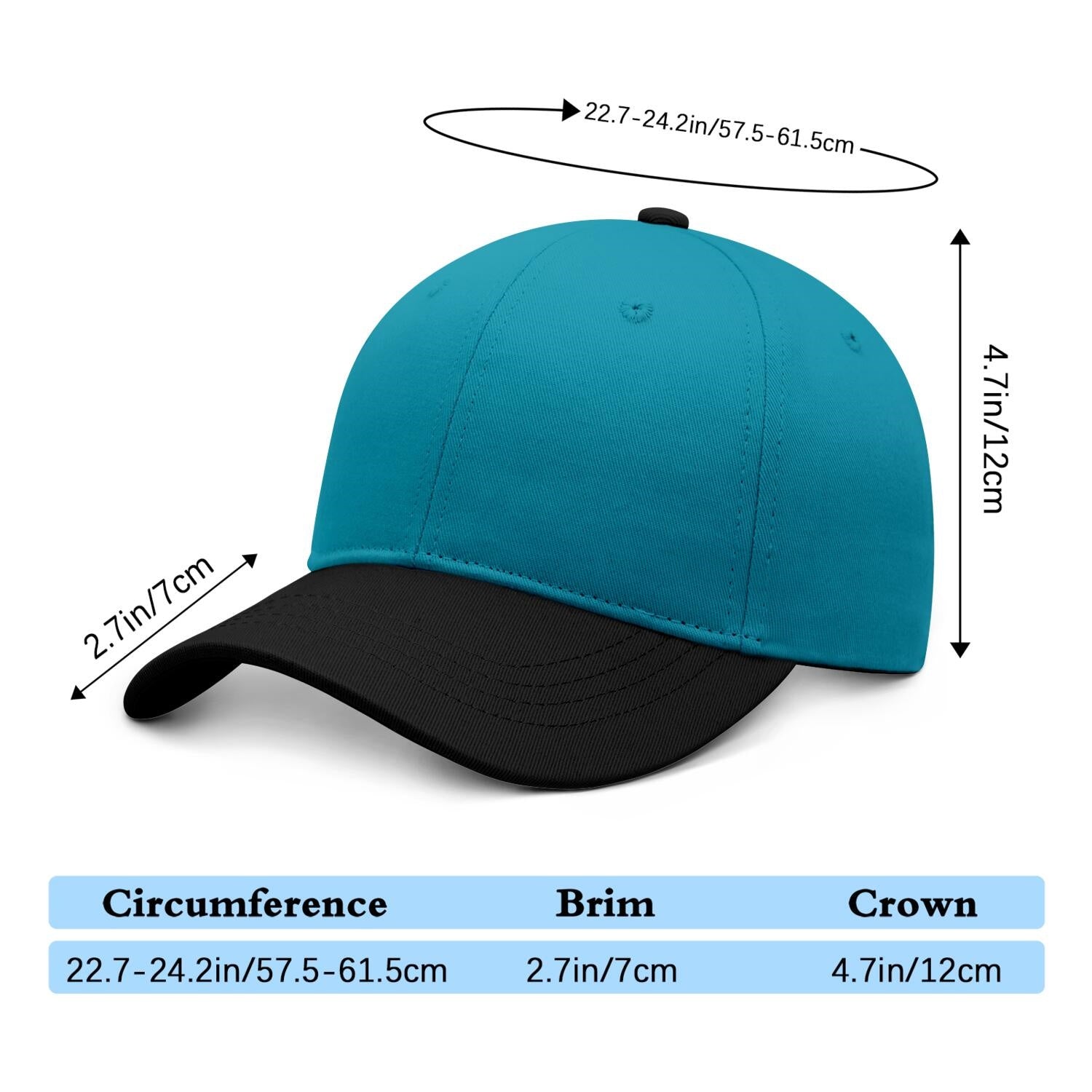 Vosoli Turquoise Black Two-Tone Baseball Cap - Unisex Custom 3D Embroidery or Print