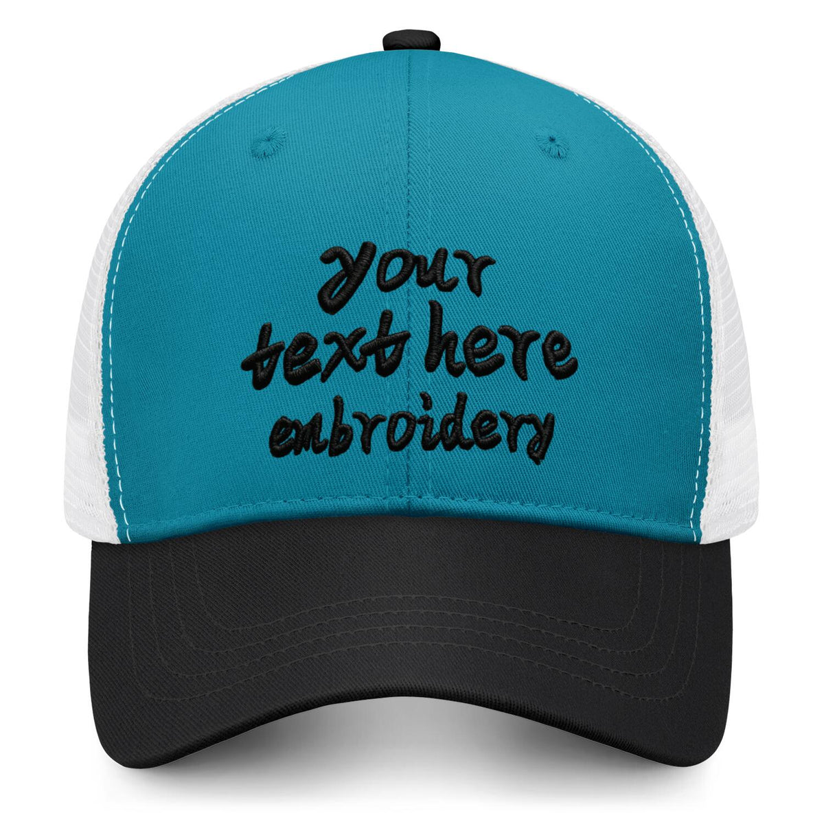 Vosoli Turquoise & Black Two-Tone Baseball Trucker Hat - Unisex Custom 3D Embroidery or Print