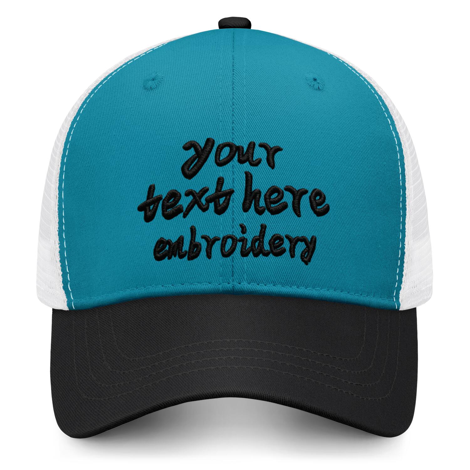 Vosoli Turquoise & Black Two-Tone Baseball Trucker Hat - Unisex Custom 3D Embroidery or Print