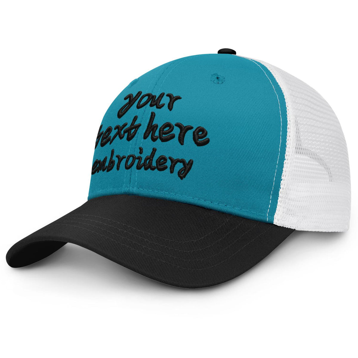 Vosoli Turquoise & Black Two-Tone Baseball Trucker Hat - Unisex Custom 3D Embroidery or Print