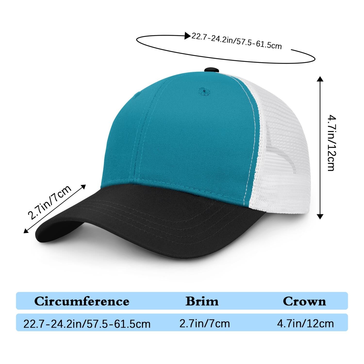 Vosoli Turquoise & Black Two-Tone Baseball Trucker Hat - Unisex Custom 3D Embroidery or Print