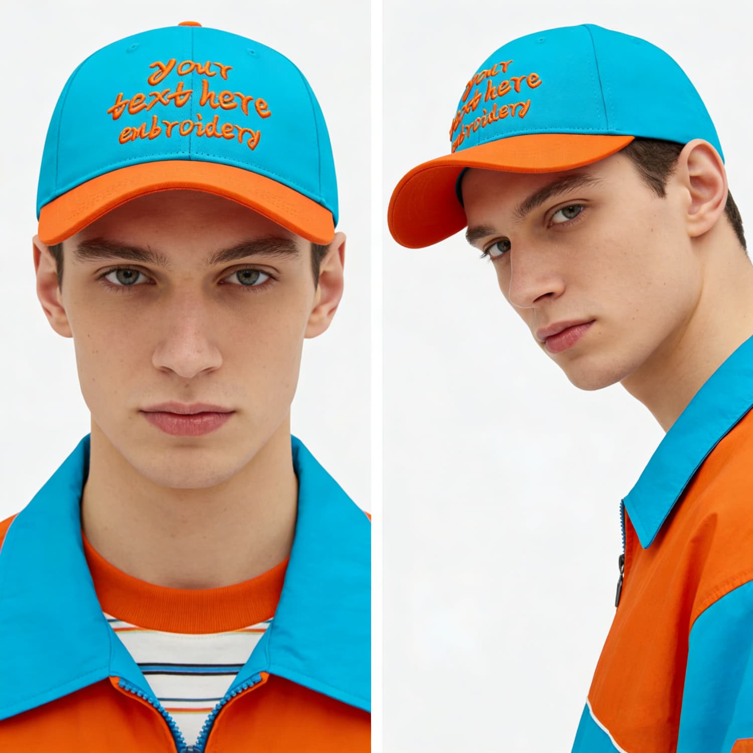Vosoli Turquoise Orange Two-Tone Baseball Cap - Unisex Custom 3D Embroidery or Print
