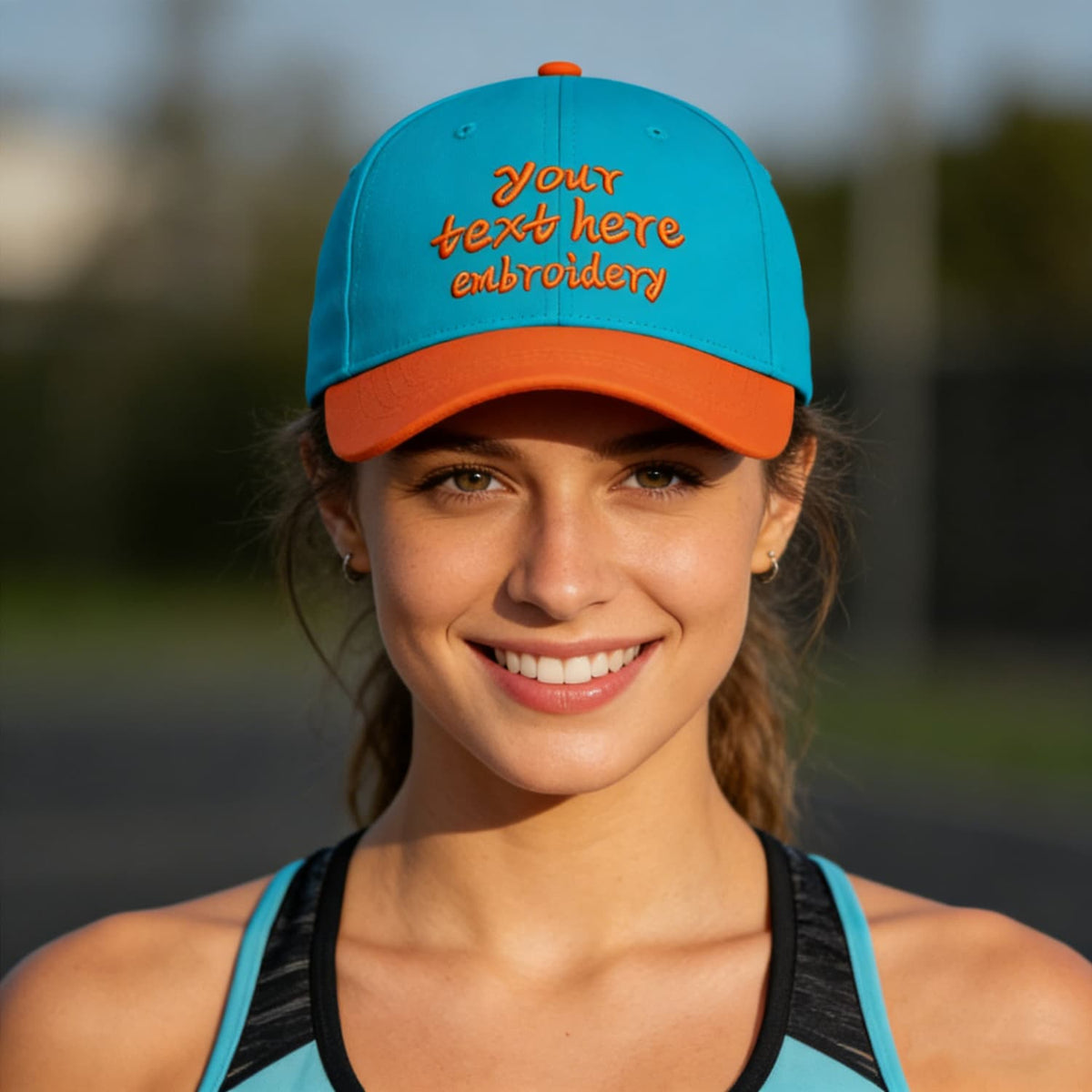 Vosoli Turquoise Orange Two-Tone Baseball Cap - Unisex Custom 3D Embroidery or Print
