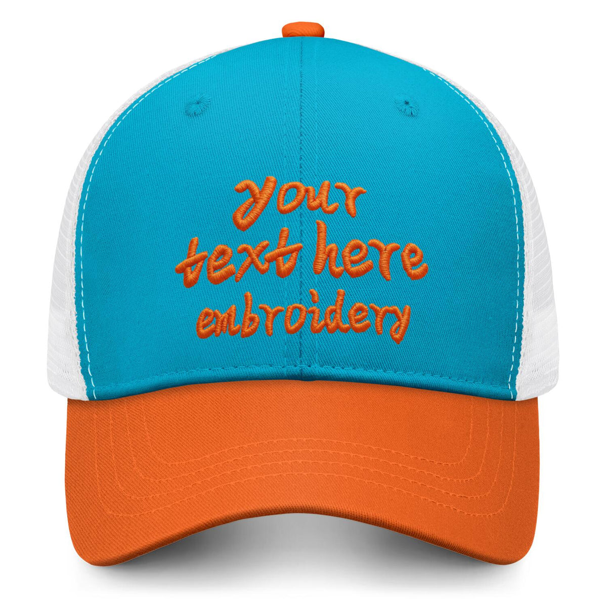 Vosoli Turquoise & Orange Two-Tone Baseball Trucker Hat - Unisex Custom 3D Embroidery or Print