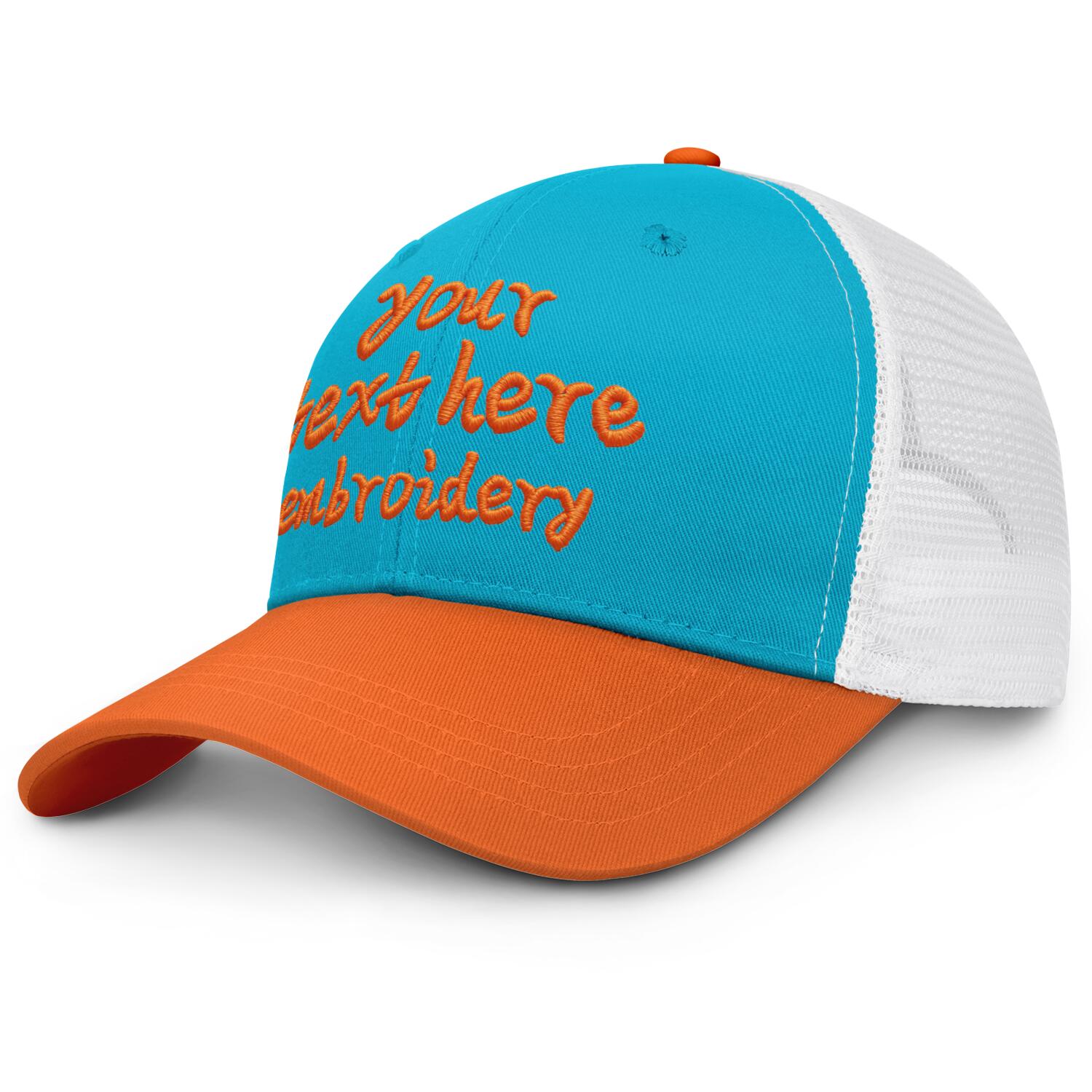 Vosoli Turquoise & Orange Two-Tone Baseball Trucker Hat - Unisex Custom 3D Embroidery or Print