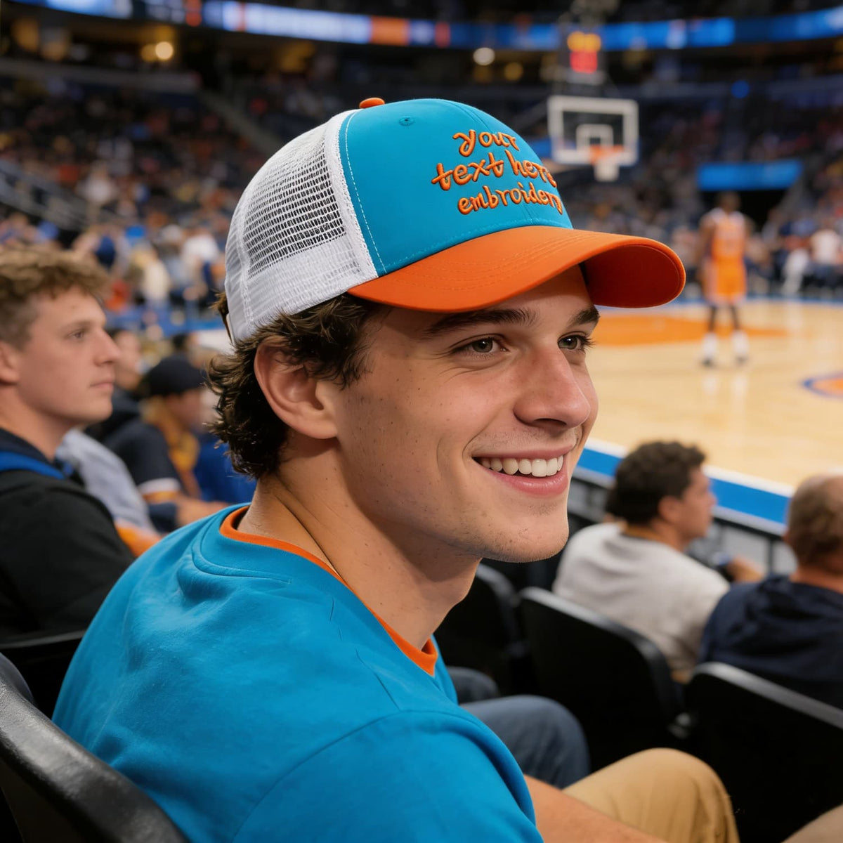 Vosoli Turquoise & Orange Two-Tone Baseball Trucker Hat - Unisex Custom 3D Embroidery or Print