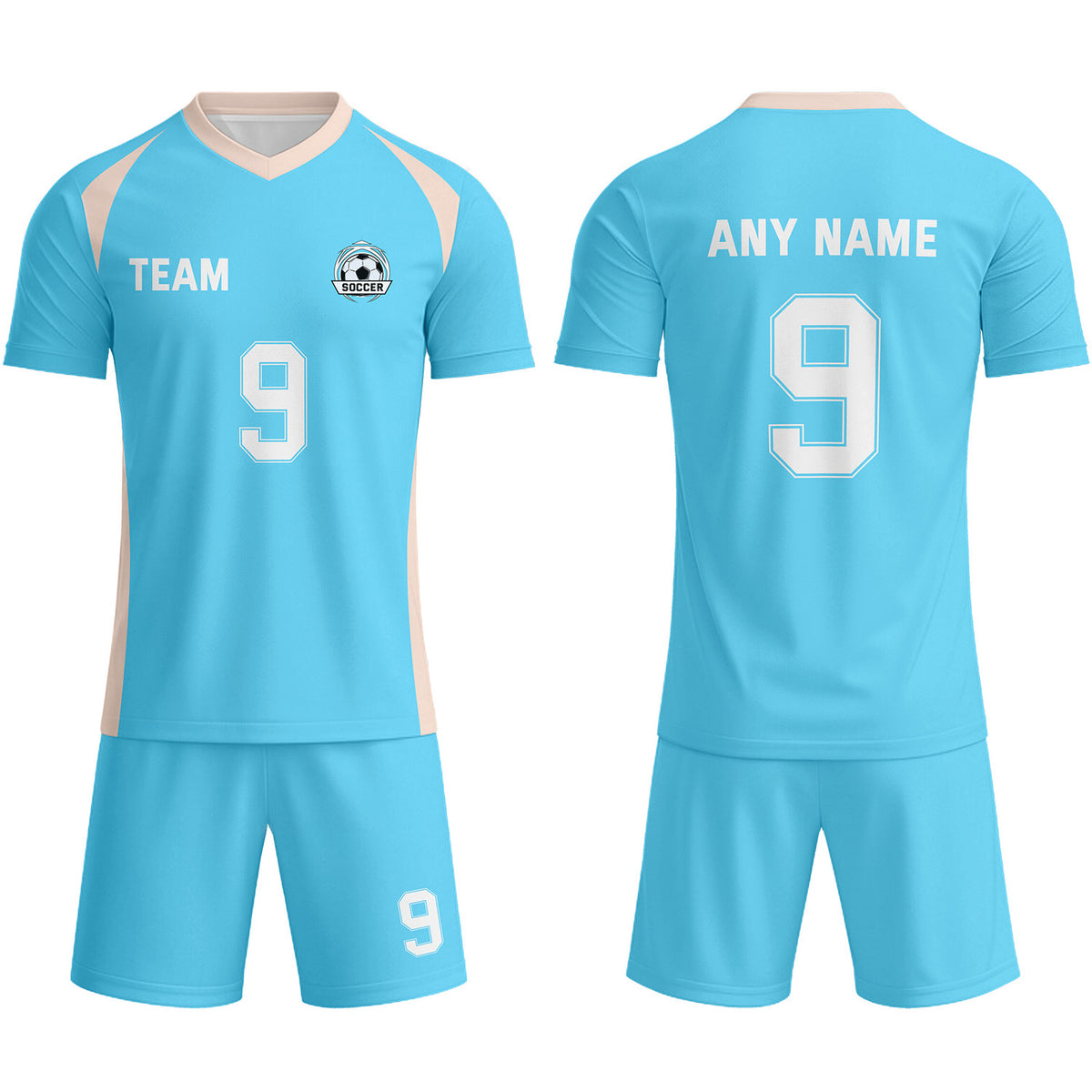 Custom Turquoise &amp; Peach-White Soccer Uniform Set - Personalized Team Name &amp; Number | Vosoli