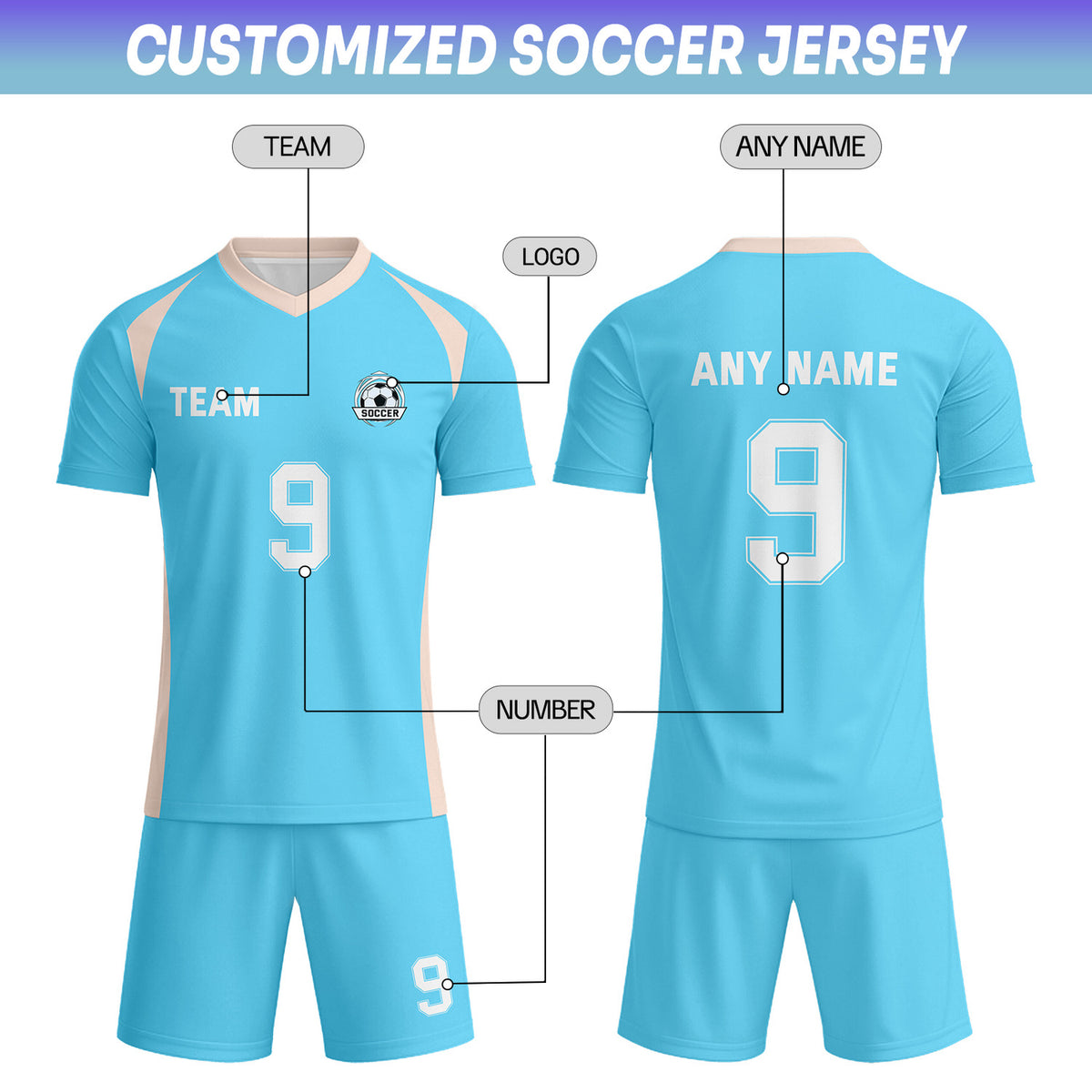 Custom Turquoise & Peach-White Soccer Uniform Set - Personalized Team Name & Number | Vosoli