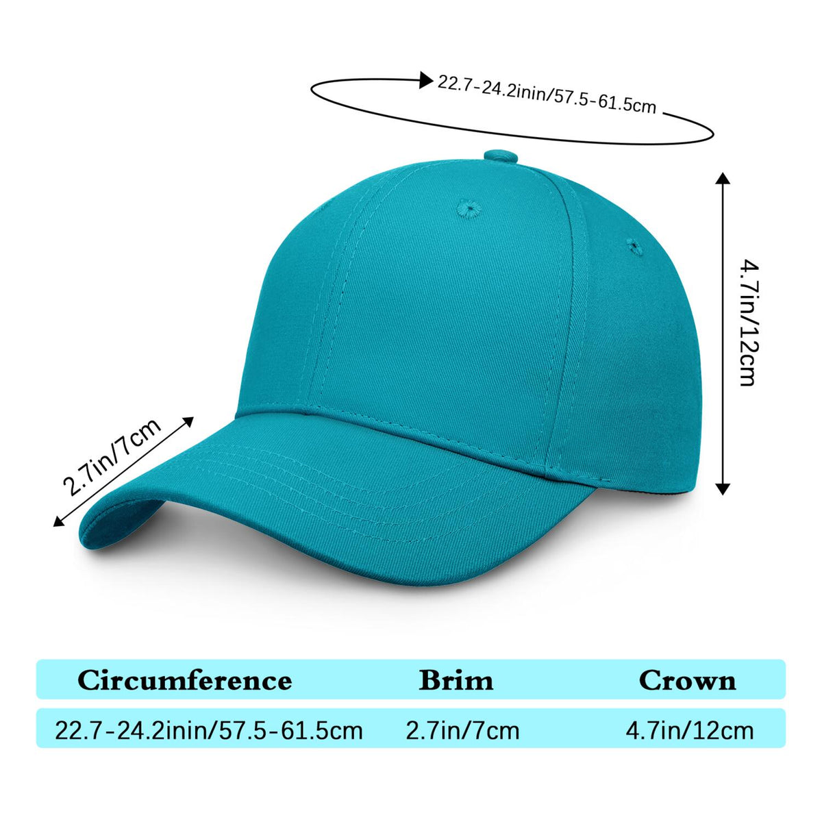 Vosoli Turquoise Solid Baseball Cap - Unisex Custom 3D Embroidery or Print
