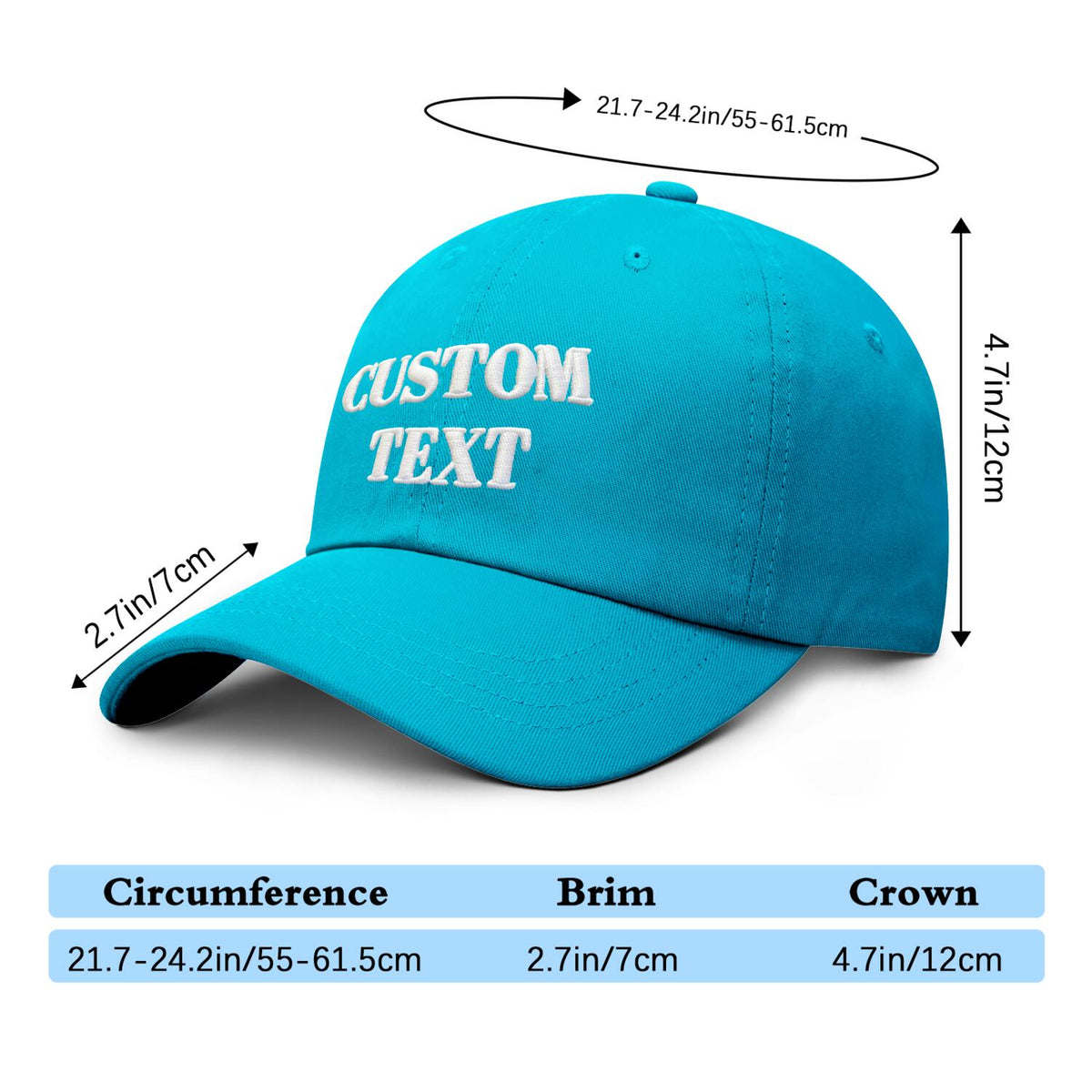 Vosoli Turquoise Unisex Baseball Cap - Personal & Team Custom 3D Embroidery or Print Hat