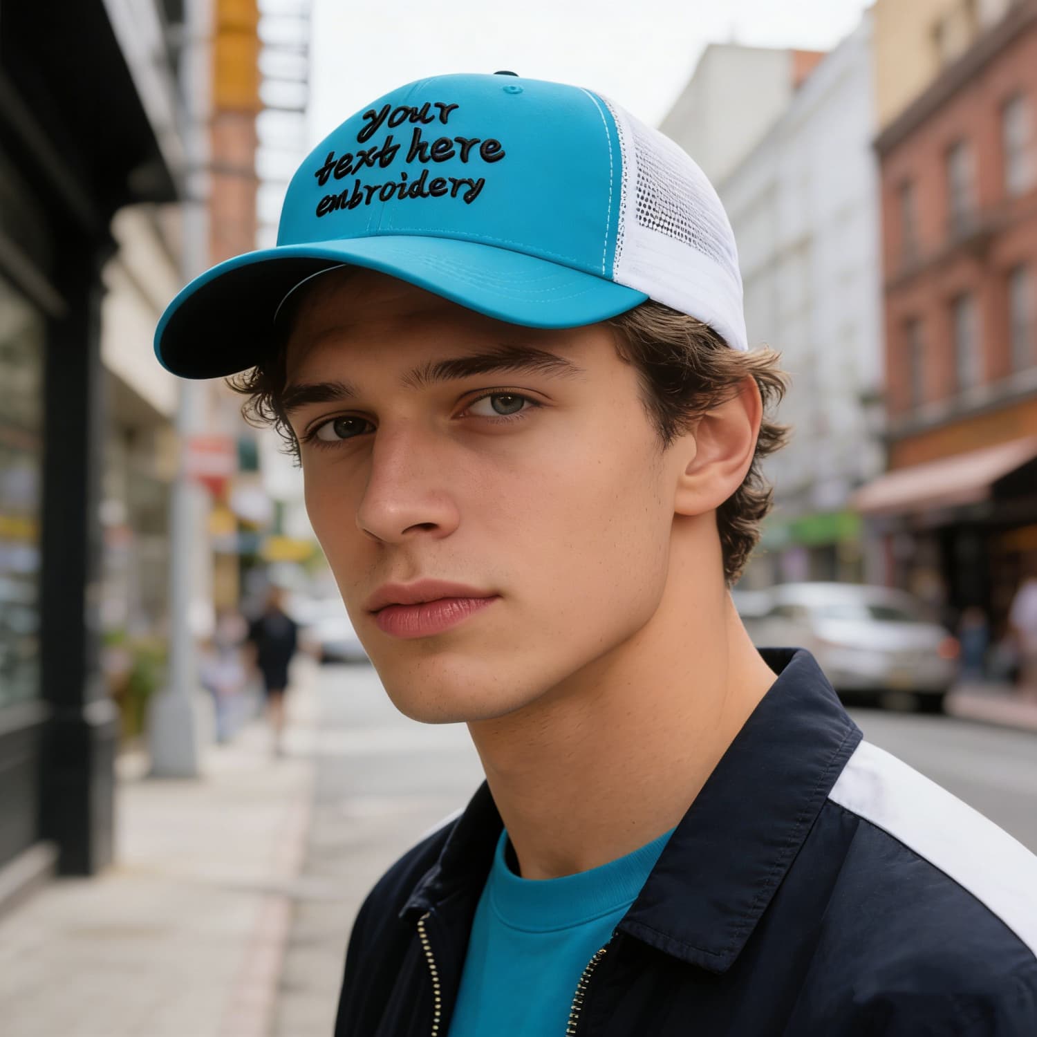 Vosoli Turquoise & White Mesh-Back Trucker Cap - Unisex Personal & Team Custom 3D Embroidery or Print Hat