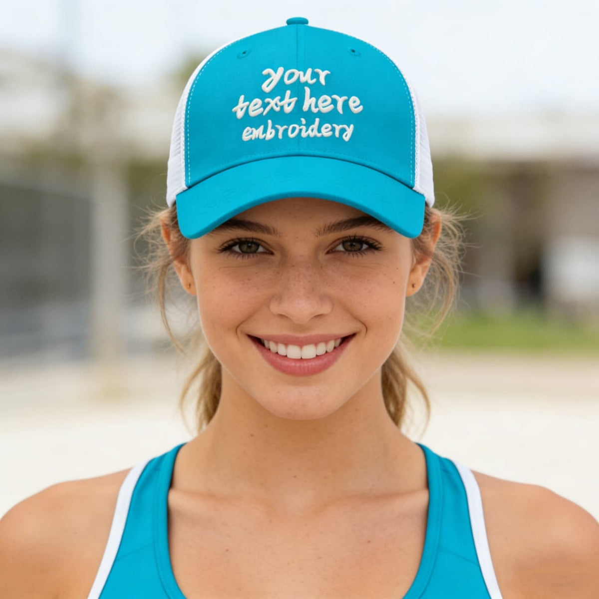 Vosoli Turquoise White Mesh Trucker Cap - Custom Embroidered Personalized Hat
