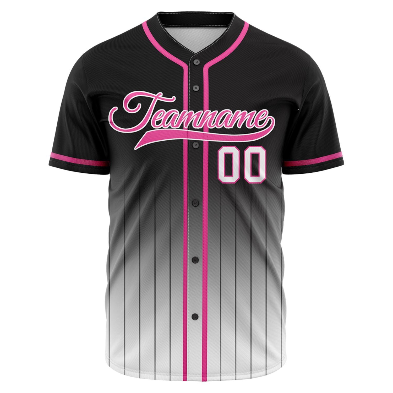VOSOLI Stealth Black & Hot Pink Gradient Pinstripe Baseball Jersey