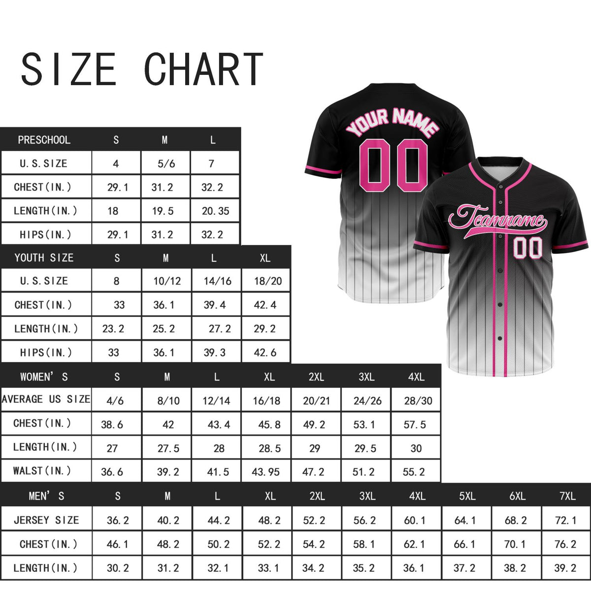 VOSOLI Stealth Black & Hot Pink Gradient Pinstripe Baseball Jersey