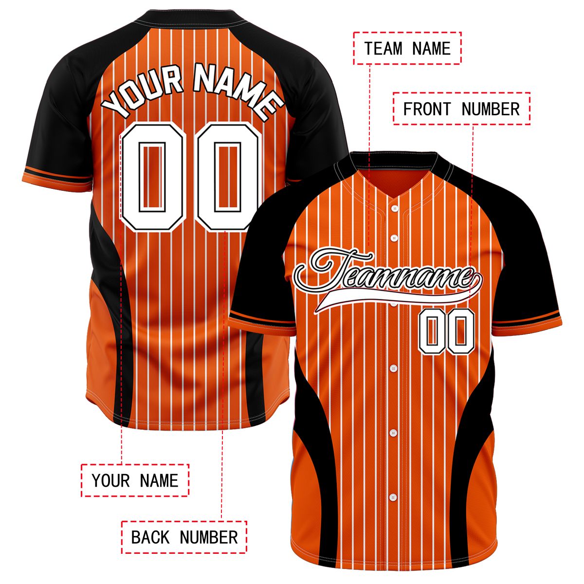 VOSOLI Custom Orange & Black Pinstripe Baseball Jersey - Sublimated Sportswear