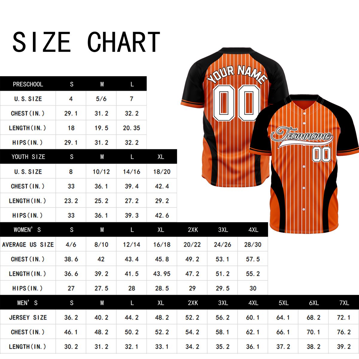 VOSOLI Custom Orange & Black Pinstripe Baseball Jersey - Sublimated Sportswear