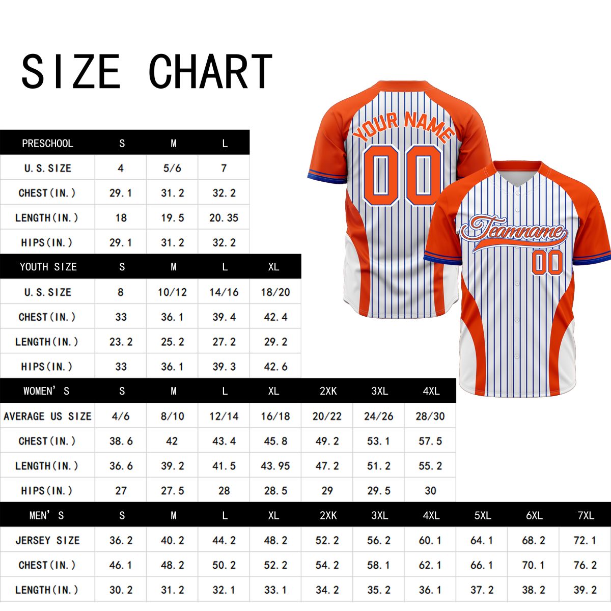VOSOLI Custom Orange & White Pinstripe Baseball Jersey - Sublimated Summer Uniform
