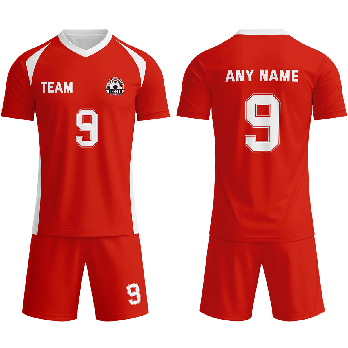 Custom Vibrant Red &amp; White Soccer Uniform Set - Personalized Team Name &amp; Number | Vosoli