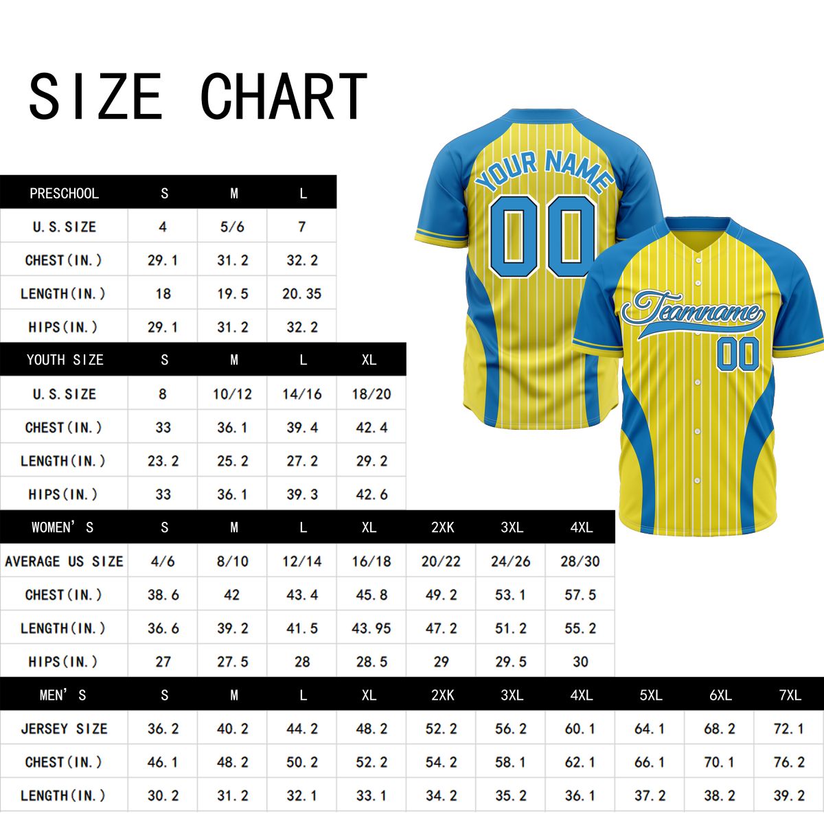 VOSOLI Custom Yellow & Blue Pinstripe Baseball Jersey - Sublimated Team Uniform