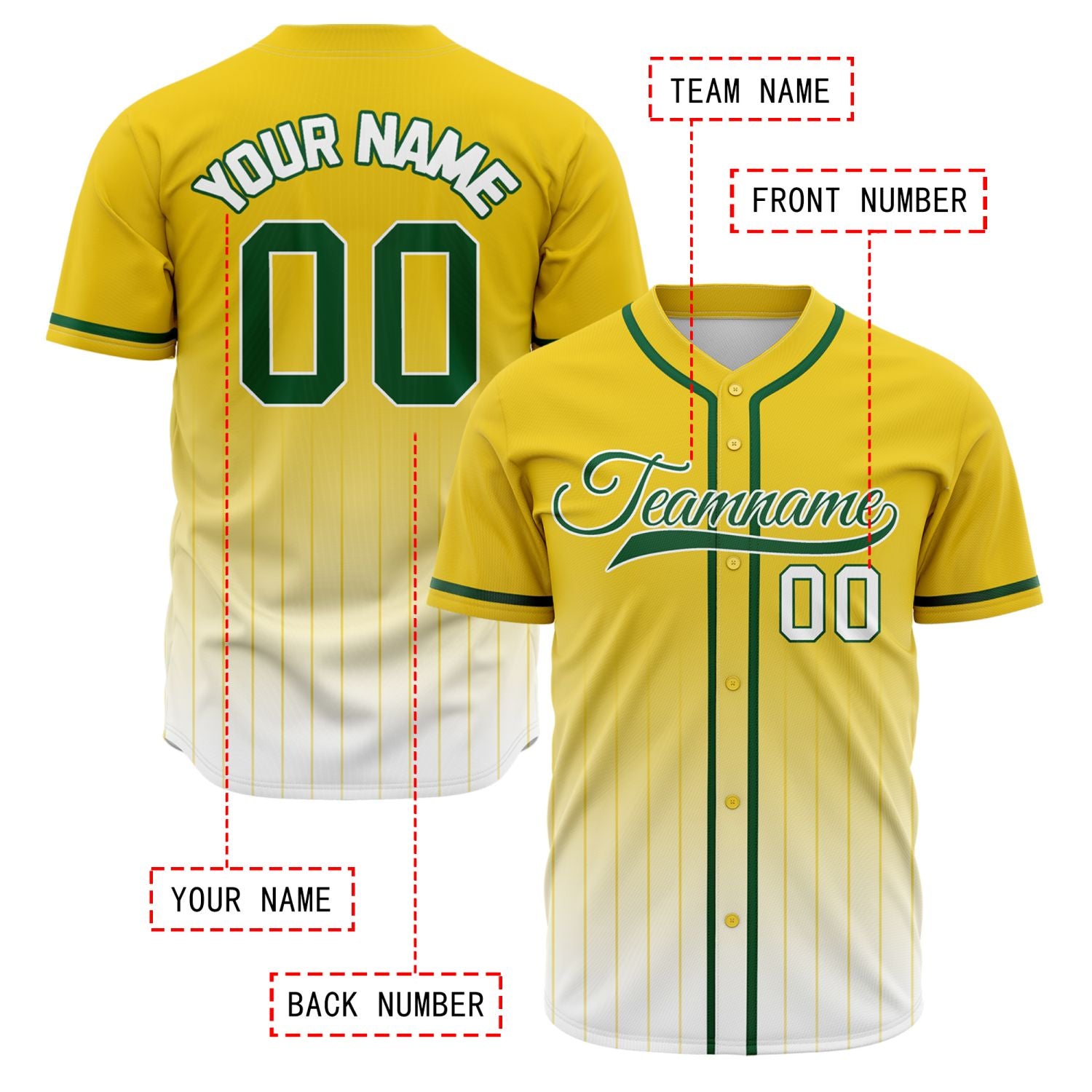 VOSOLI Golden Glory Green & Gold Gradient Pinstripe Baseball Jersey