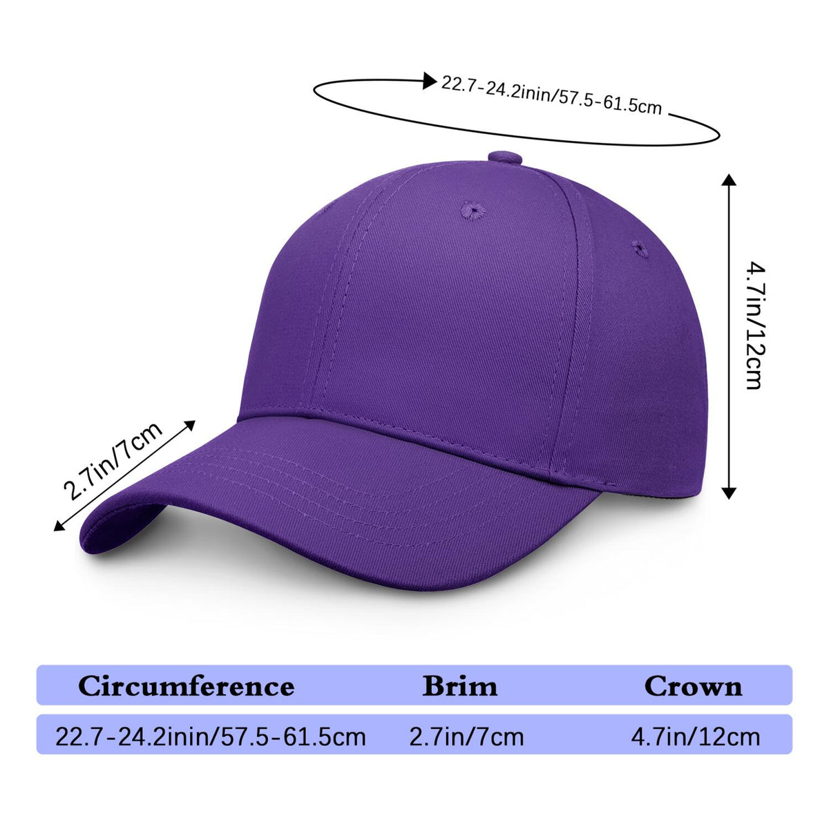 Vosoli Violet Solid Baseball Cap - Unisex Custom 3D Embroidery or Print