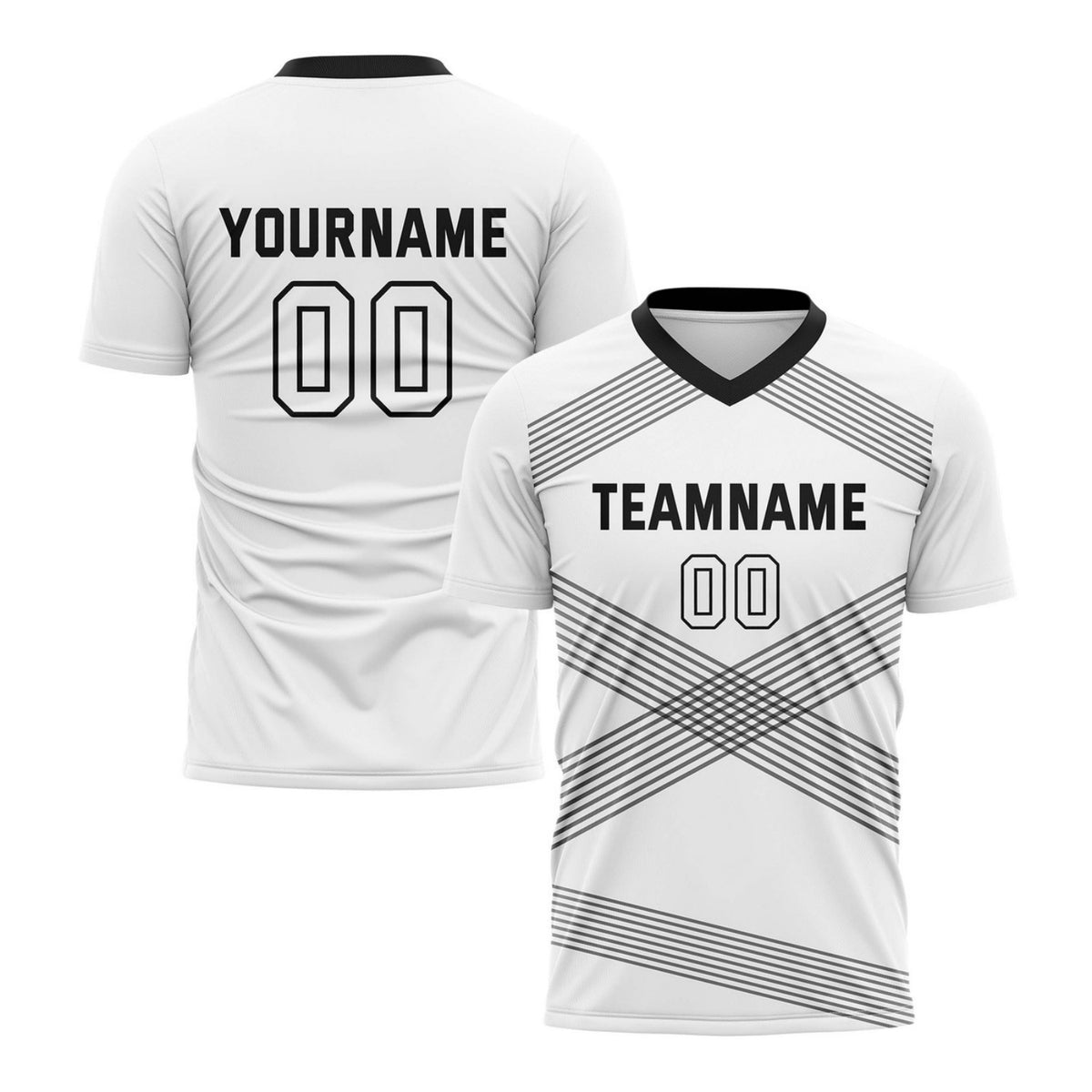 Custom White &amp; Black Cross Stripe Soccer Jersey for Teams &amp; Individuals | Vosoli