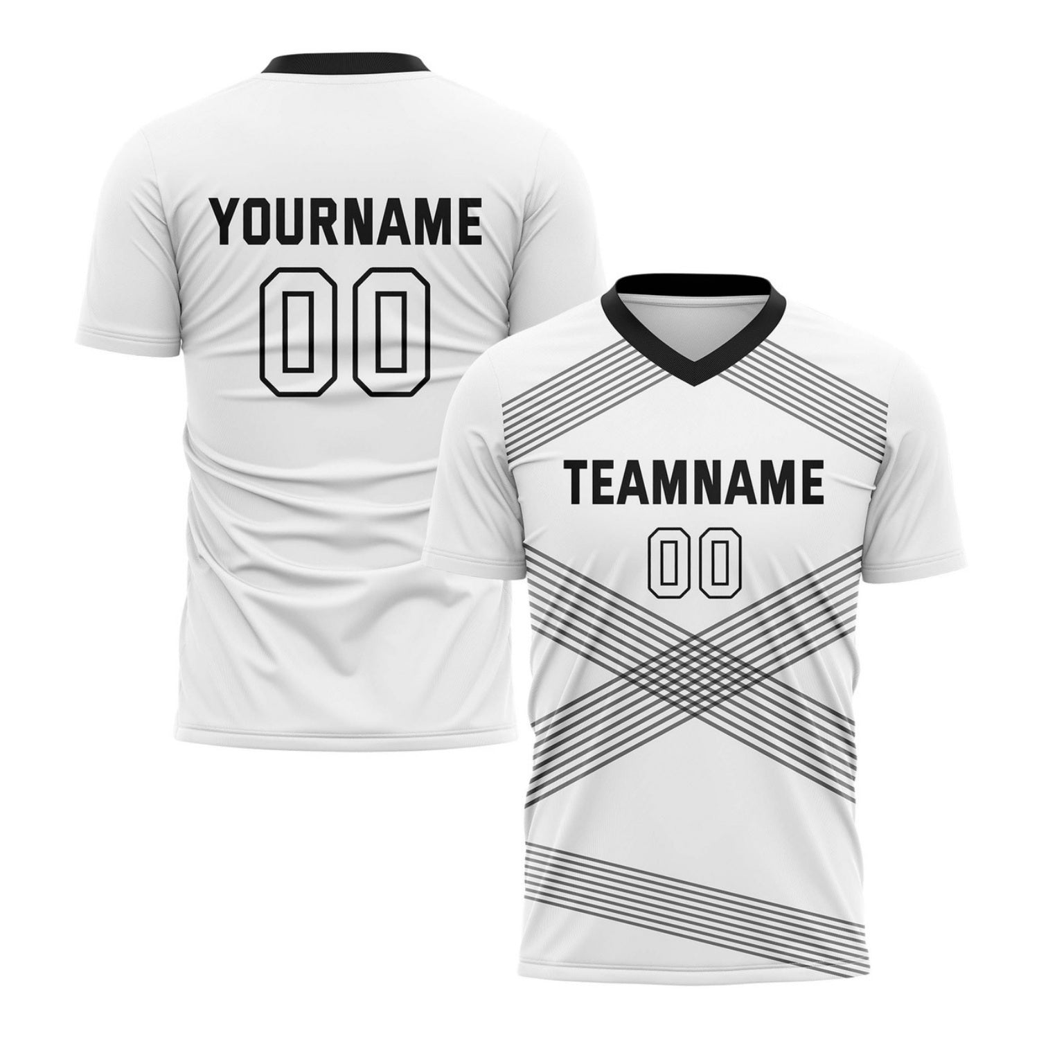 Custom White & Black Cross Stripe Soccer Jersey for Teams & Individuals | Vosoli