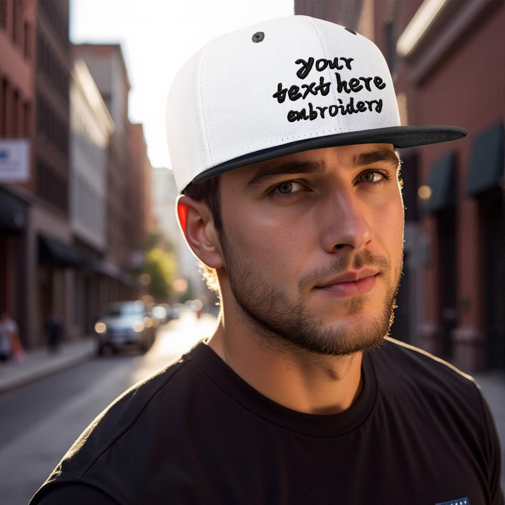 Vosoli White Black Flat Brim Cap - Custom Embroidered Personalized Hat