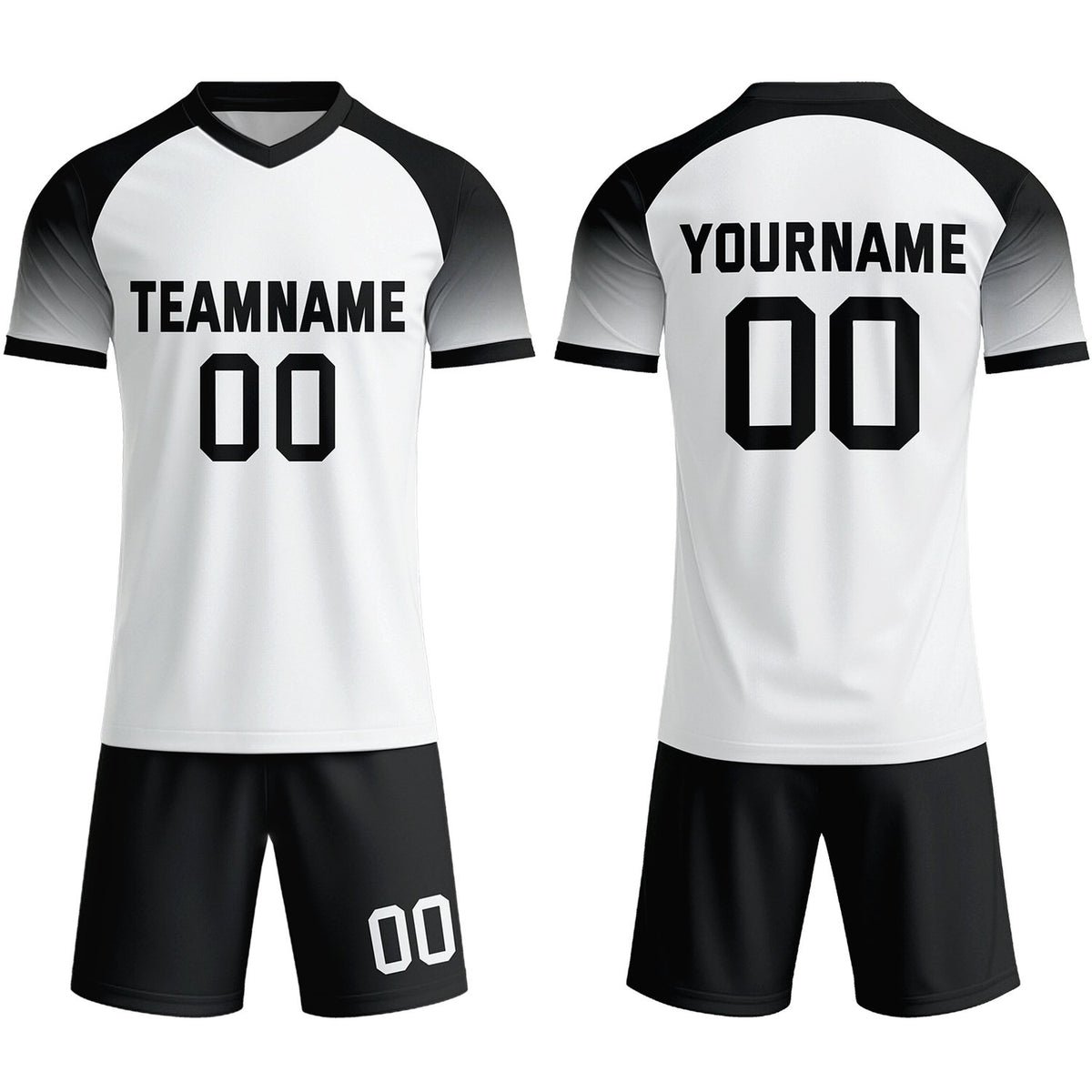 Custom White &amp; Black Raglan Sleeve Soccer Uniform Set for Teams &amp; Individuals | Vosoli
