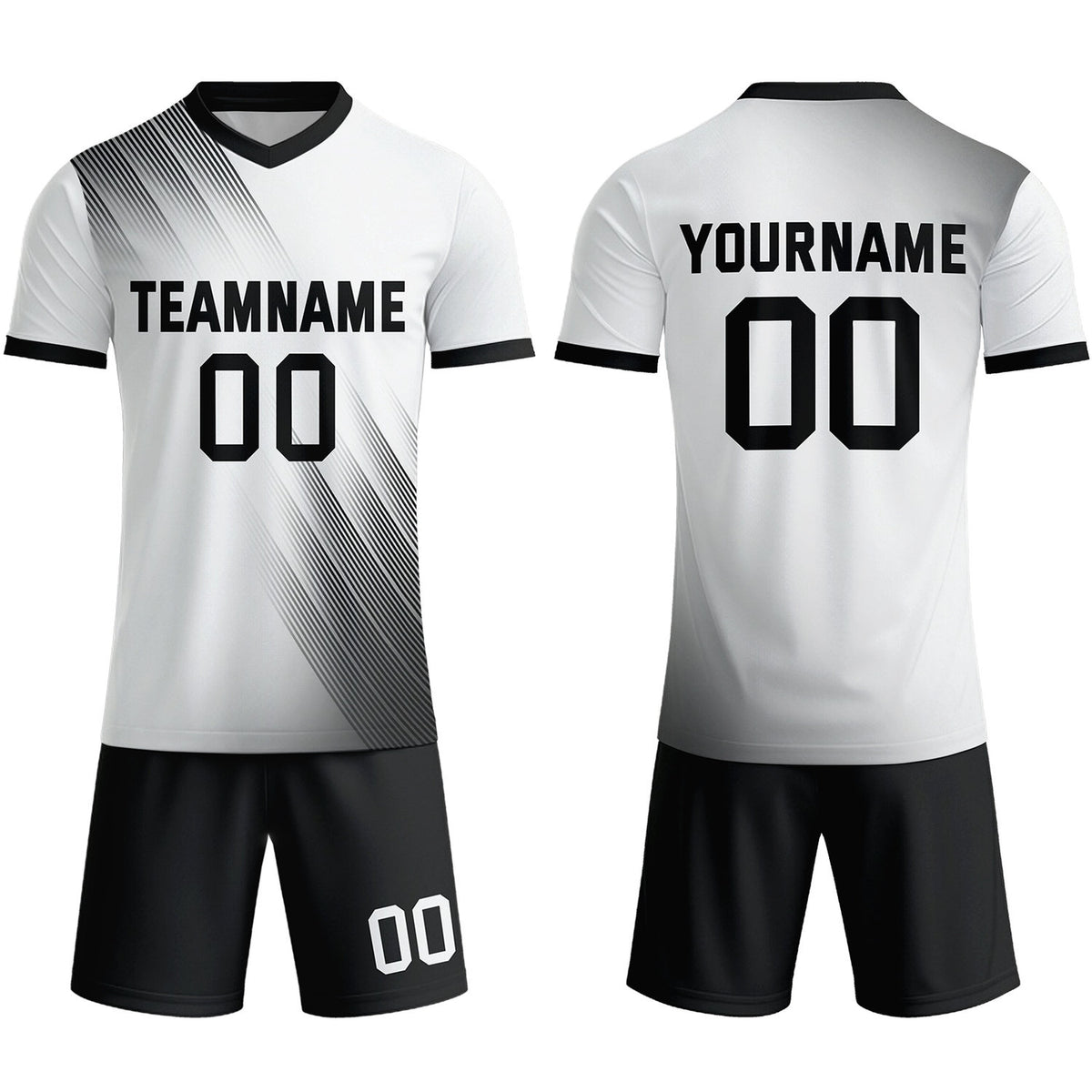 Custom White &amp; Black Stripe Soccer Uniform Set for Teams &amp; Individuals | Vosoli