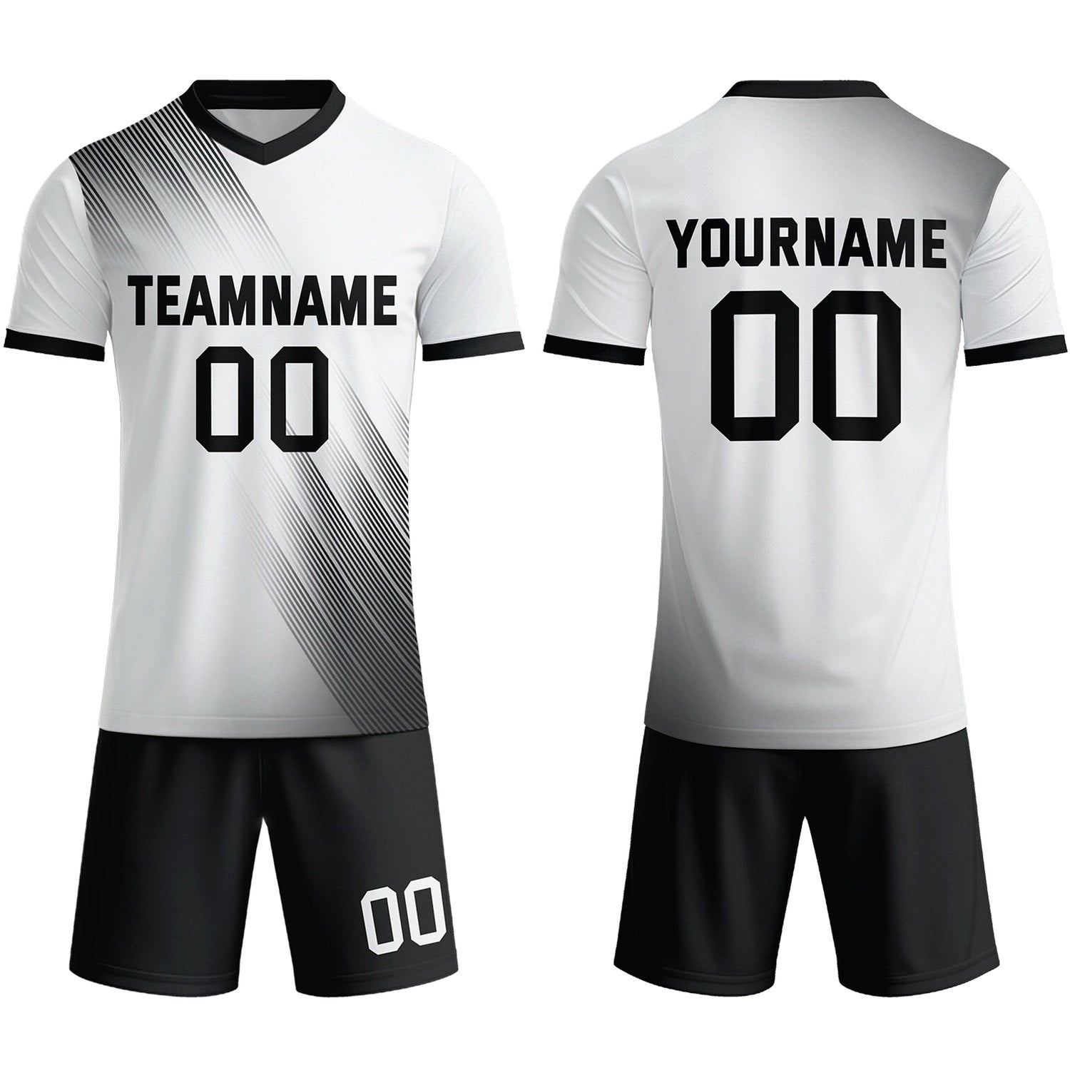 Custom White & Black Stripe Soccer Uniform Set for Teams & Individuals | Vosoli