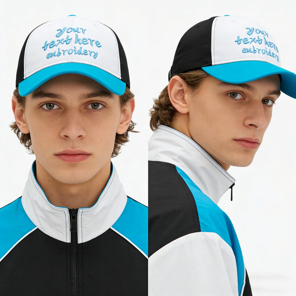Vosoli White Black Turquoise Three-Tone Baseball Cap - Unisex Custom 3D Embroidery or Print