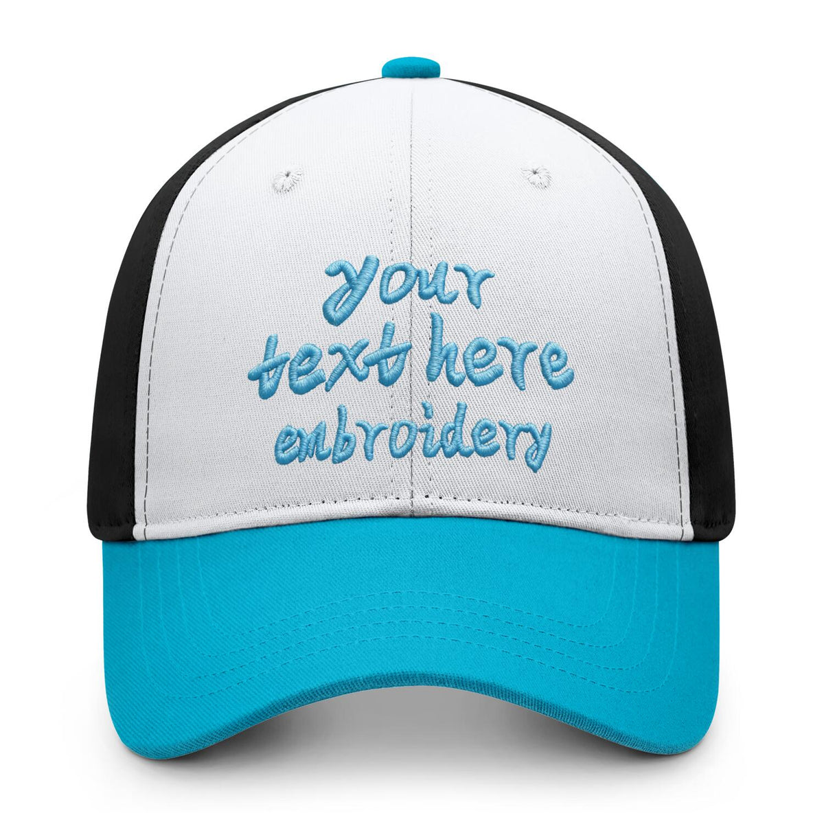 Vosoli White Black Turquoise Three-Tone Baseball Cap - Unisex Custom 3D Embroidery or Print